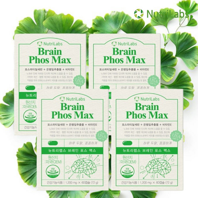 뉴트리랩스 두뇌건강 인지력개선 뇌노화관리 포스파티딜세린 은행잎 브레인포스맥스 60캡슐, 60회분, 4개