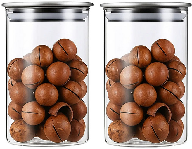 1+1 밀폐형 원형 캐니스터 내열 유리 병 보관 용기 글라스락 곡물 통 커피 원두 보관함 저장 보틀 대용량, R35030F(550ml, 1세트