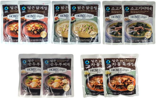 청정원 호밍스 소고기미역국+맑은닭곰탕+얼큰닭개장+얼큰순두부+얼큰차돌육개장 5종 x 2개입(총10개) 세트