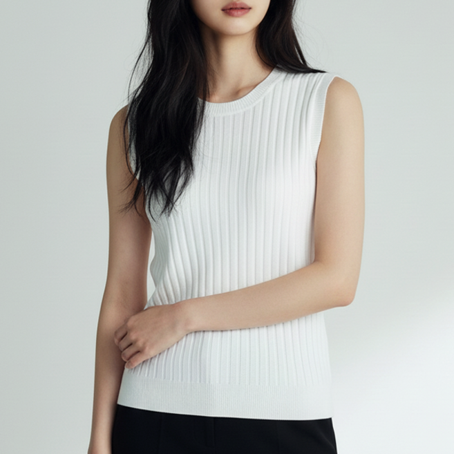 리얼슬로우 봄/여름 헤큰 골지 얇은 신축성 민소매 니트