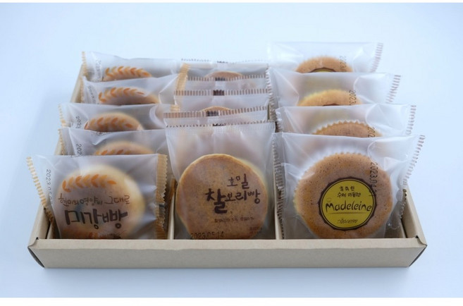 [생산당일발송]김종하과자공방_소6(찰보리빵5개+미강빵5개+우유마들렌4개)-개별포장간식/빵/레몬마들렌/브라우니/선물세트/답례품/마들렌/간식, 1개