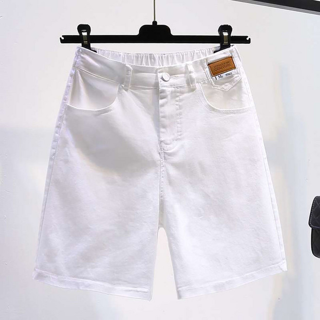 ROYALBELLE 여성 하이웨스트 와이드핏 데님 반바지 스트레이트 스판 루즈핏 5부 팬츠 K052916