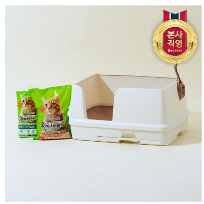 엘지유니참 데오토일렛 고양이 화장실 특대형 와이드 1개월분, 와이드형(모래+패드1개월분)