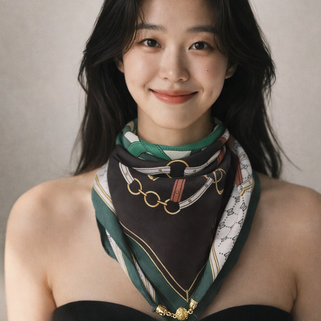 자석 스카프 사각 쁘띠 머플러 원터치 버클 간편 고정 쉬운 착용 여성 데일리 봄 가을 패션
