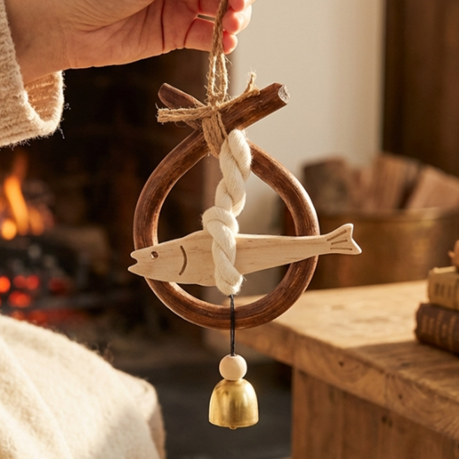 액운을 막아주는 소코뚜레 액막이명태 도어벨 개업선물 집들이선물, 우드