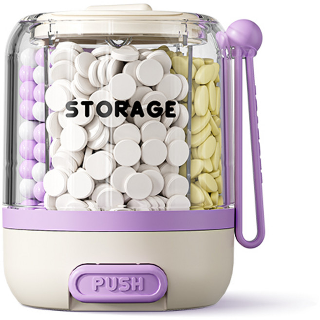 와이낫 휴대용 회전형 알약 디스펜서 영양제 소분 케이스 약통 퍼플, 1개