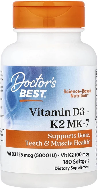 Doctor's Best 비타민D3 + K2 MK-7 소프트젤 180정 - 쿠팡