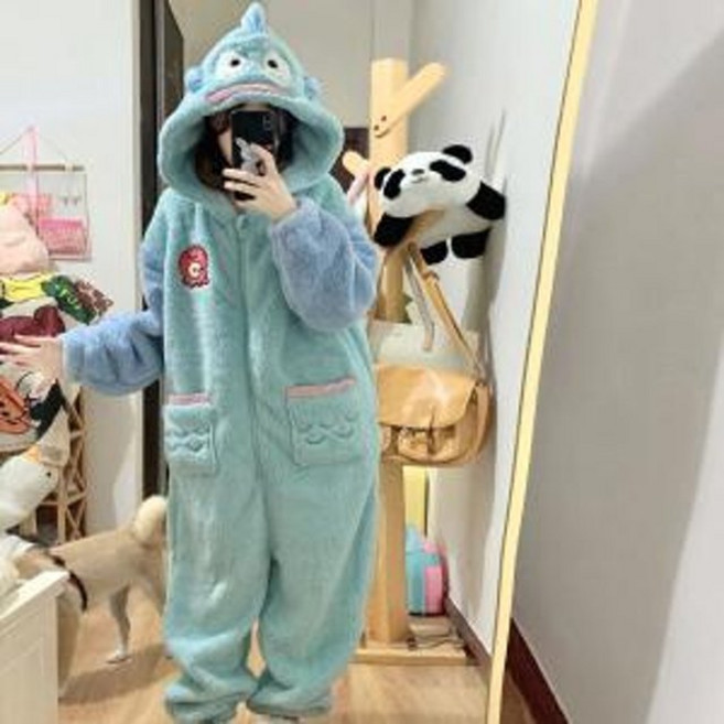 잠옷 겨울 긴팔 상어 커플 파자마 홈웨어 바지 수면 세트 극세사