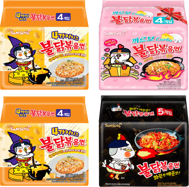 삼양 불닭볶음면 5개 + 까르보 불닭볶음면 4개 + 4가지 치즈 불닭볶음면 8개 세트, 1세트