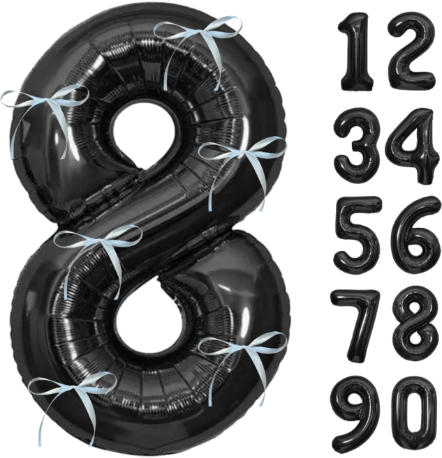 파티에진심인사람들 초대형 숫자풍선+발레코어 리본 6p 세트 40인치 100cm 셀프 백일 돌 환갑 촬영 포토존, 1개, 블랙8