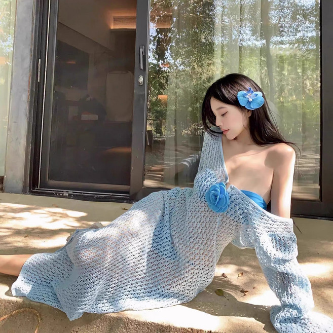 이라 비키니 3종세트 여성수영복 러블리 비치웨어, L, 네온블루