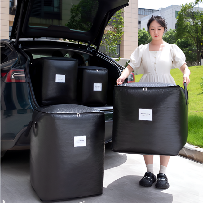 아즈몰 2pcs 튼튼한 초대형 이사 가방 접이식 보관백 손잡이 이삿짐, 2개, 블랙