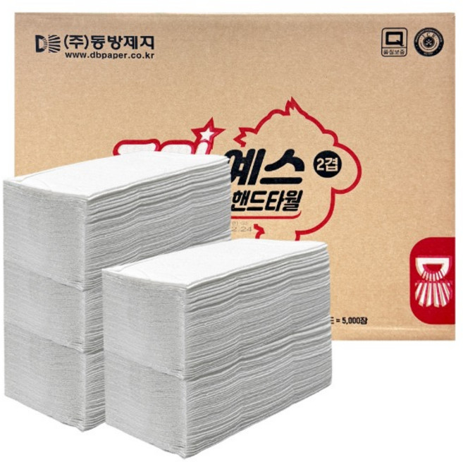 토미예스 핸드타월 2겹 5000매 업소용 대용량 화장실 페이퍼타올 휴지, 1박스