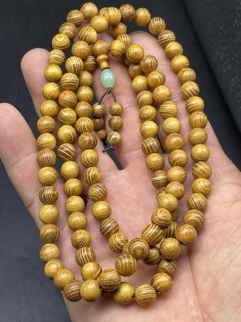 黃金檀108顆佛珠手串 8mm 配綠松石隔珠