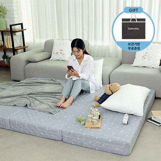 코트니아 플라워 100% 국내생산 바닥이 느껴지지 않는 고탄성 방수 3단 접이식 매트리스 토퍼 안정성 검증완료