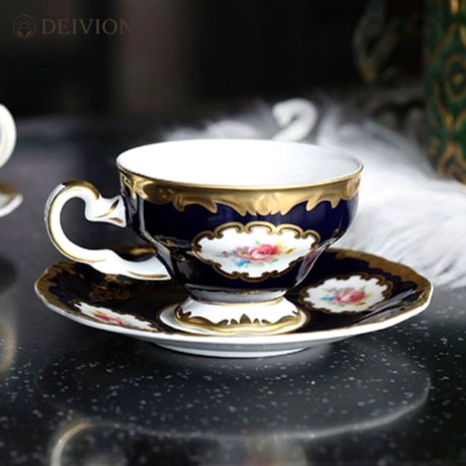 치어풀 그레핀 커피잔 컵받침 세트 골드 도자기 엔틱 찻잔 티컵 네이비, 아델 그린, 아델 그린, 1개