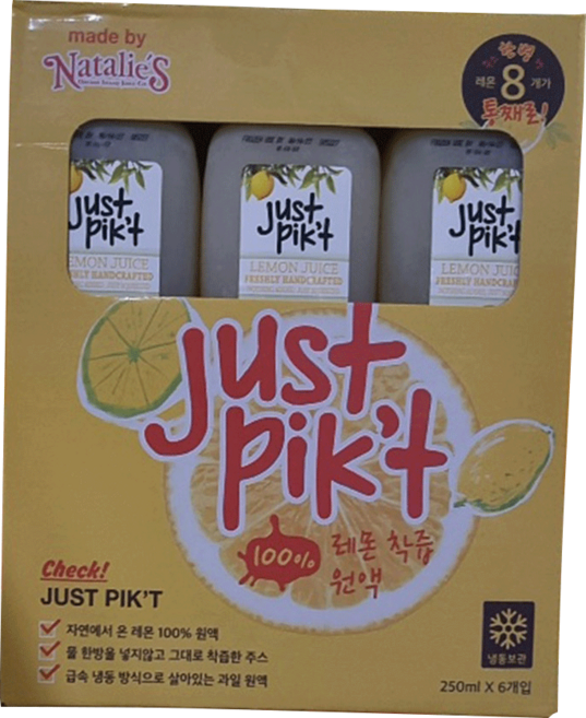 [코스트코] 나탈리스 저스트 픽 레몬 착즙액 (6개입) 아이스박스포장 냉동식품, 1.5L, 1개