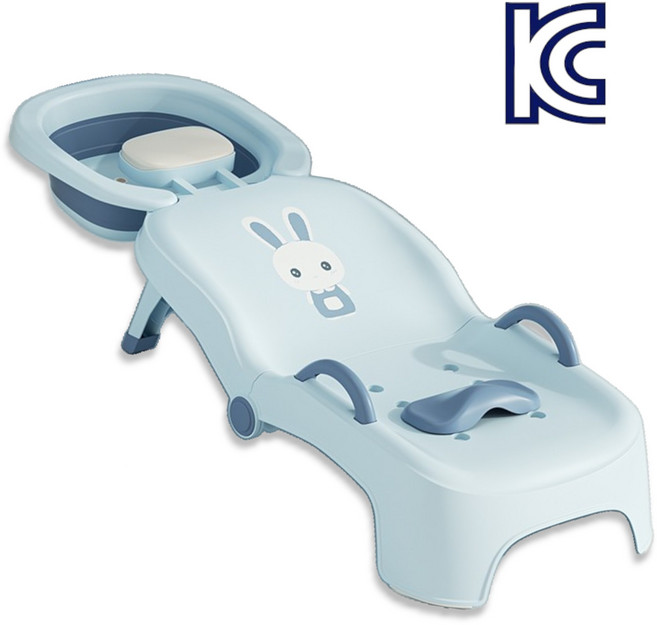 오브제 접이식 샴푸의자 KC인증 유아 누워서 샴푸 목욕 어린이 샴푸 머리감는 샴푸침대, 1개, 08.블루 PVC쿠션(접이식/샴푸대야 포함)