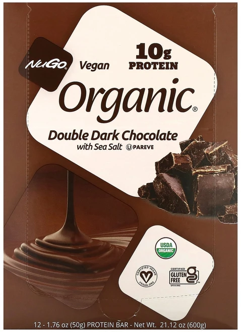 NuGo Nutrition Organic® 프로틴바 더블 다크 초콜릿 바다 소금 함유 바 12개 개당 50g(1.76oz) Nutrition (뉴고 뉴트리션), NuGo Nutrition, Organic® 프로틴바, 50g, 1 - 쿠팡