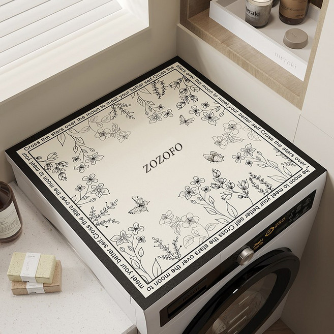 ZOZOFO 세탁기 방수 매트 건조기 드럼세탁기 방수 커버 덮개 매트 냉장고 상단 방진패드, 로맨틱 가든