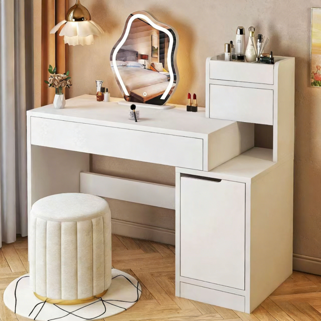 ANYOU 화장대 일체형 침실 심플 모던 책상 화장대 투인원 화장대 거울 화장대 세트100CM, 부품