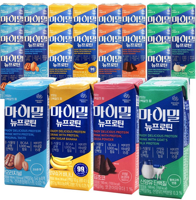 마이밀 뉴프로틴 4종 (오리지널 바나나 딥초코 산양유) 24팩, 24개, 190ml