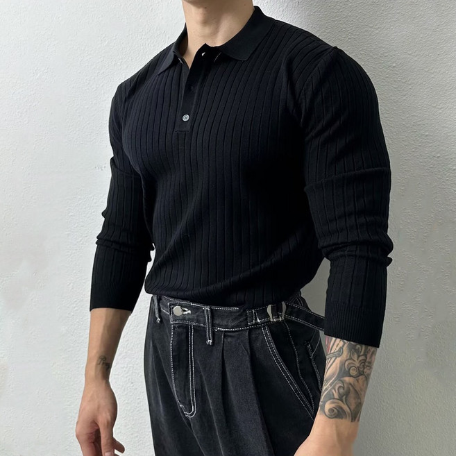 YAPOGI 남자 머슬핏 긴팔 니트 어깨넓어보이는 남자니트