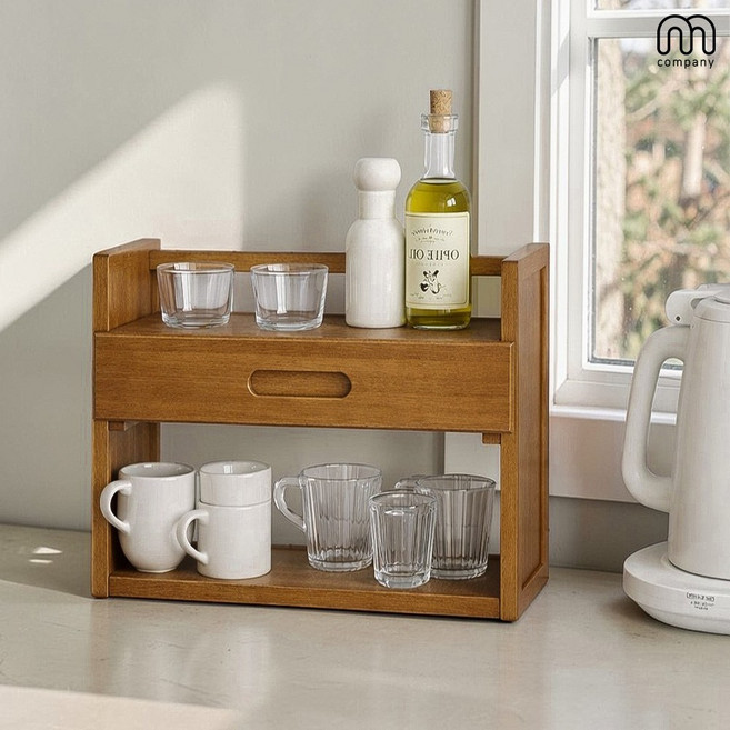 엠컴퍼니 원목 2단 정리 수납장 씽크대 주방 선반 컵 그릇 접시 전자레인지 정리대 식탁 렌지대 정리함 다용도 양념통 수납함 부엌 싱크대 전자렌지 보관 [MD:NM4864-4541]