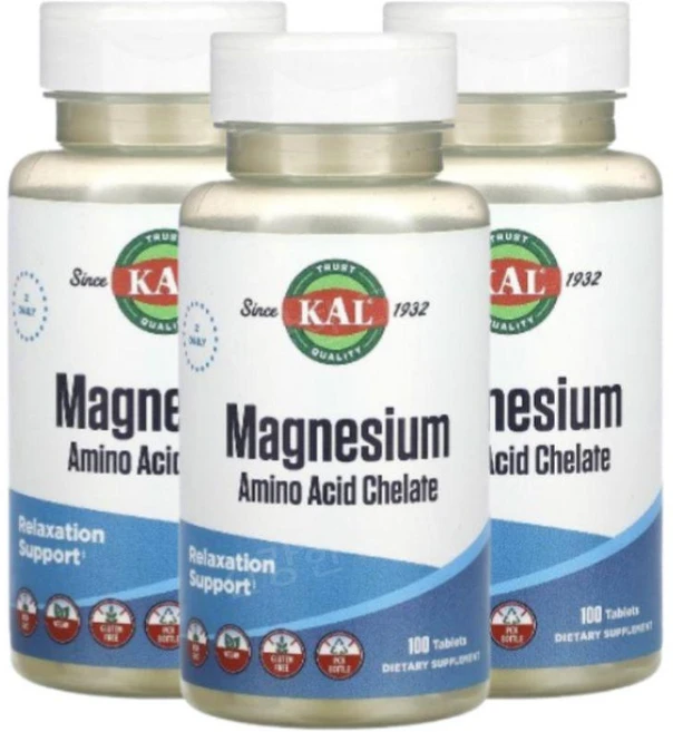 KAL 마그네슘 아미노산 킬레이트 100정, 3개 - 쿠팡