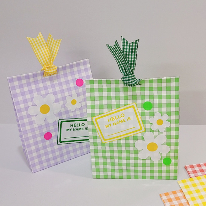 체크 페이퍼백 어린이집 생일 답례품 셀프 포장 각대 구디백, 오렌지(1p)