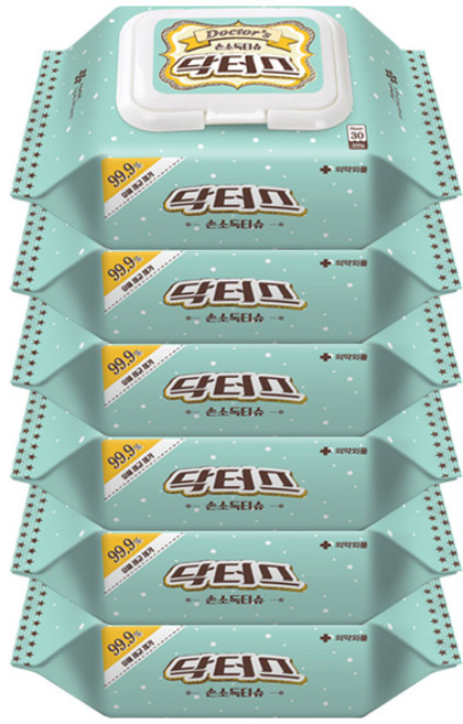닥터스 손소독티슈 캡형 물티슈, 30매, 6개