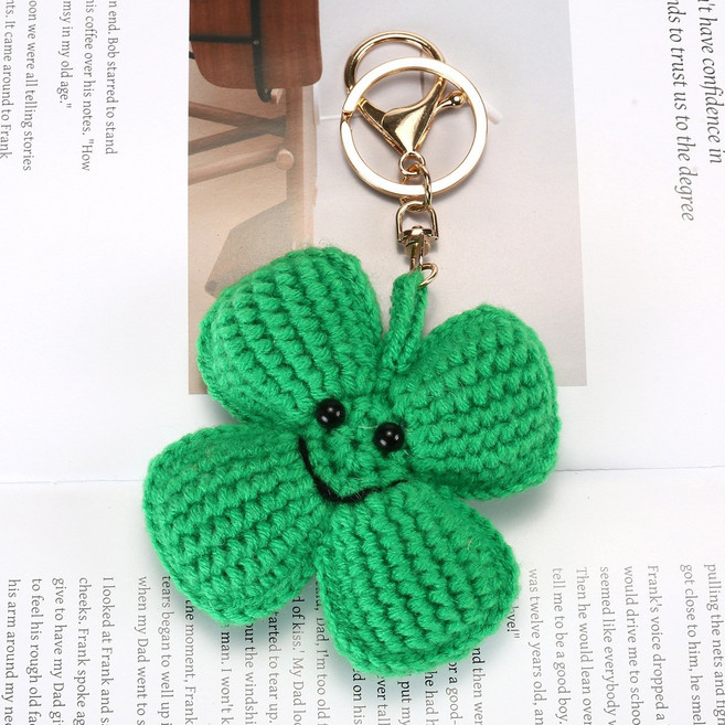 뜨개 인형 키링 클로버 무지개 레인보우 열쇠고리 키홀더, 1개, 네잎클로버