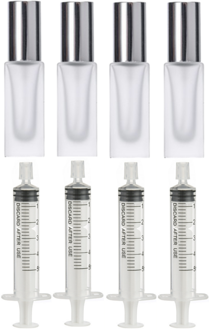 리빙패션 휴대용 미니 향수 공병 5ml + 소분 주사기, 4개, 실버 불투명