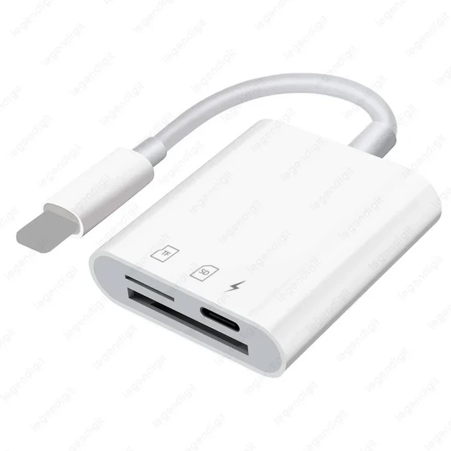 iOS 충전 어댑터가있는 iPhone 용 4in1 TF SD 카드 리더기 OTG 케이블 카메라 메모리 마이크로 변환기, 02 3in1 Reader Charging
