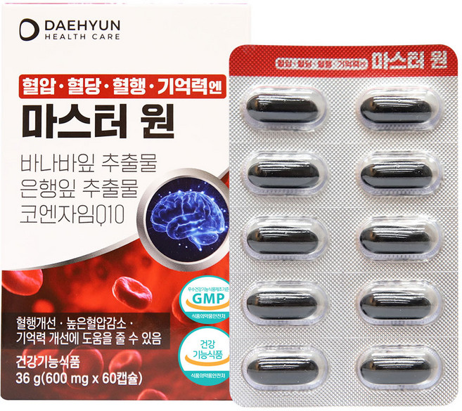 혈압 혈당 혈행 기억력엔 마스터 원 바나바잎 은행잎 코엔자임Q10, 60정, 1박스