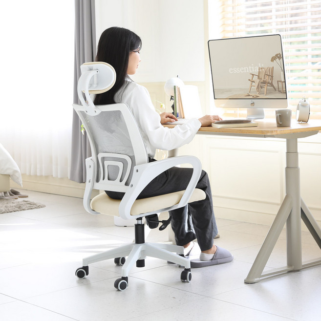 린백토리 LTY12S 사무실 학생 공부 컴퓨터 자세교정 편안한 메쉬 책상 의자, 헤드 O, 베이지