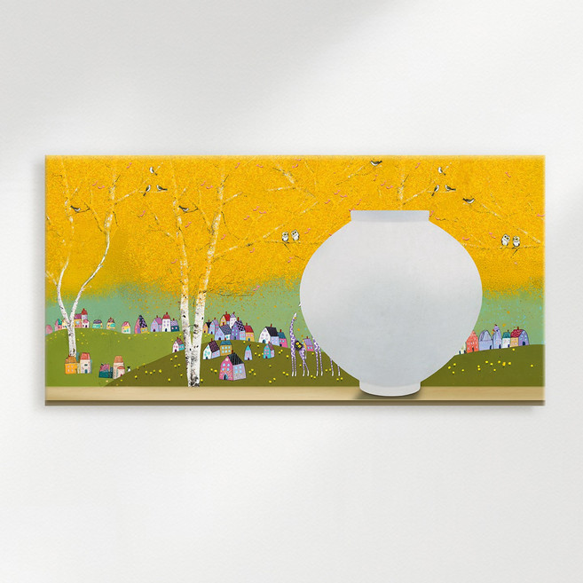 [인메이블] 돈들어오는 다복 두요 김민정 달항아리 4종 그림액자 풍경 인테리어 캔버스액자 풍요 거실 사무실 벽 찬란한 하루, 01.MJY-찬란한 하루