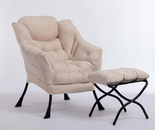 리클라이너 세트 임산부 및 수유용 의자 편안한 소파 겸 침대 1인용 독서 의자 발받침대 포함 1세트, 벨벳 비에지, 1개