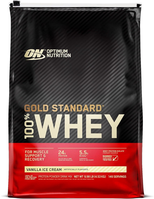 옵티멈뉴트리션 골드 스탠다드 웨이 프로틴 아이솔레이트 단백질 보충제 바닐라 아이스크림, 1개, 4.54kg