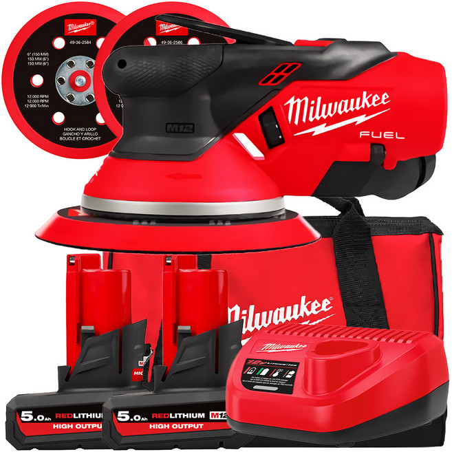 밀워키 M12 FROS50 고출력 5.0Ah 배터리 2개 세트 12V 오비탈 무선 생딩기 원형 전동 사포 듀얼 액션, 1개