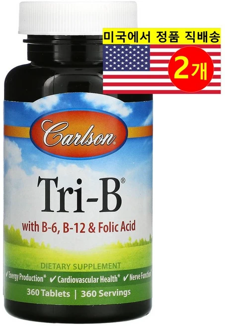 Carlson 칼슨 Tri-B 비타민 B6 B12 엽산 함유 복합, 2개, 360정 - 쿠팡