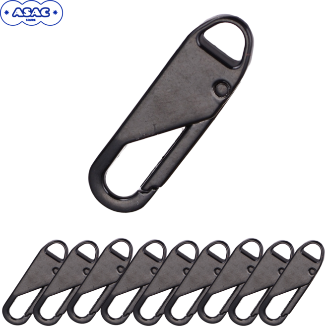 S자형 단방향 셀프 수선 클립 지퍼 고리 아삭스퀘어, 10개, 블랙