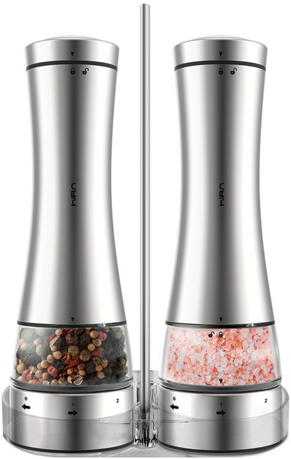히라 스텐 304 원터치 전동 소금 후추 그라인더 받침대 세트, 2개, 40ml