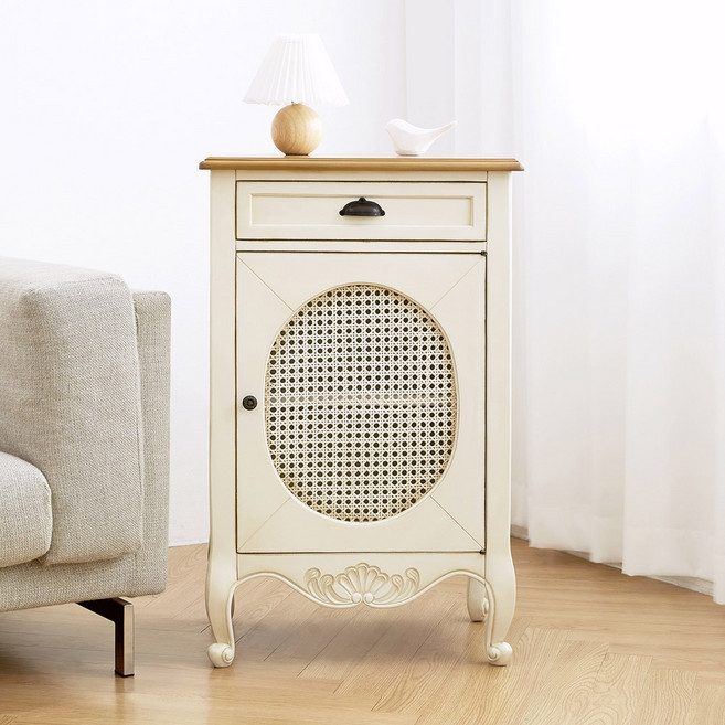 유캐슬 루앙 엔틱 아이보리 침대 협탁 수납장_착불배송