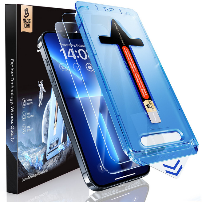 MAGIC JOHN 매직존 아이폰적용 고투명 고화질 휴대폰 액정보호필름 지문방지 먼지제거 풀커버+부착키트 2매입, 1세트