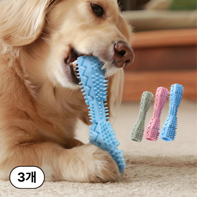 강아지 치석관리 이갈이 고무 장난감 스틱 3P 세트, 1세트, 블루+핑크+그린