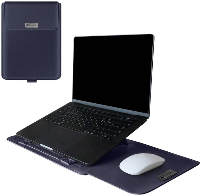 이코노미쿠스 거치대겸용 맥북 LG그램 삼성 노트북 파우치 커버 가죽, 네이비, 1개