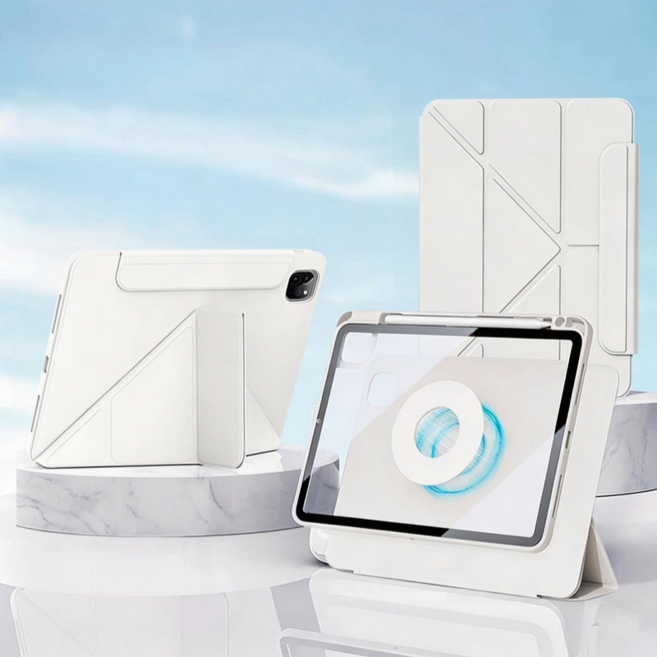 주혜 분리형 720도 회전 아이패드 케이스, 1개, 흰색