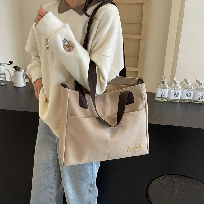 IFNA 남녀공용 에코백 캔버스백 지퍼형 숄더백 크로스백 호환가능