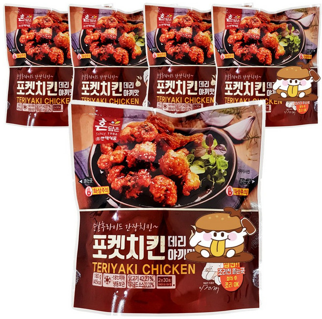 한맥푸드 포켓치킨 데리야끼맛 180g 5팩 에어프라이어 편의점 냉동순살치킨, 5개